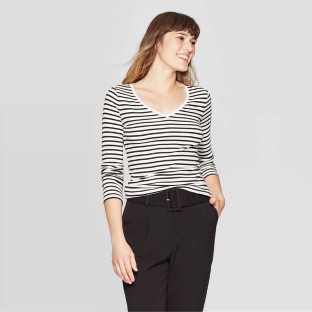A New Day Striped V-Neck Long Sleeve Shirt